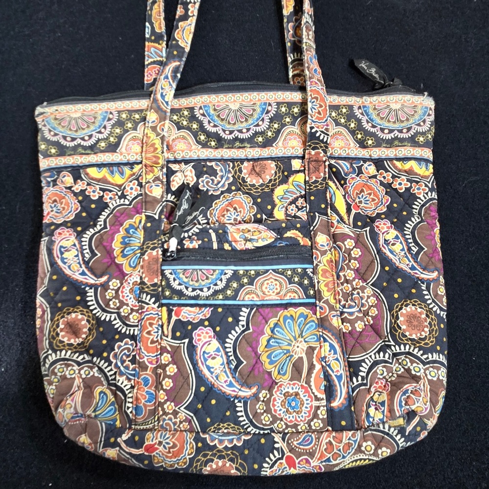 Vera Bradley Quilted Cotton Paisley Tote Bag Shoulder Purse Zip *flaw - Picture 10 of 11